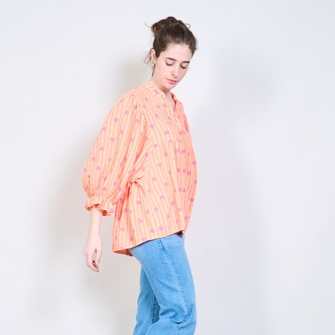 Romantic heart print blouse in orange