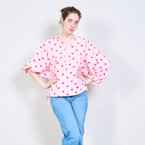 Romantic heart print blouse in pink
