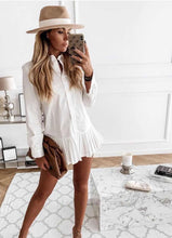Load image into Gallery viewer, Long Sleeve White Pleated Shirt - Dress
