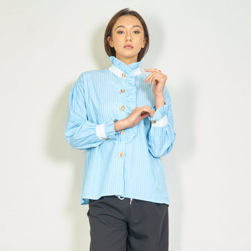 Ruffled striped blouse with button details