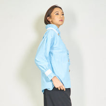 Load image into Gallery viewer, Ruffled striped blouse with button details