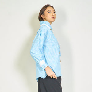 Ruffled striped blouse with button details