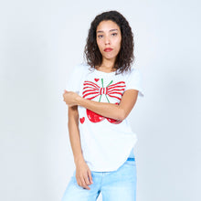 Load image into Gallery viewer, Playful cherry and bow graphic t-shirt in white
