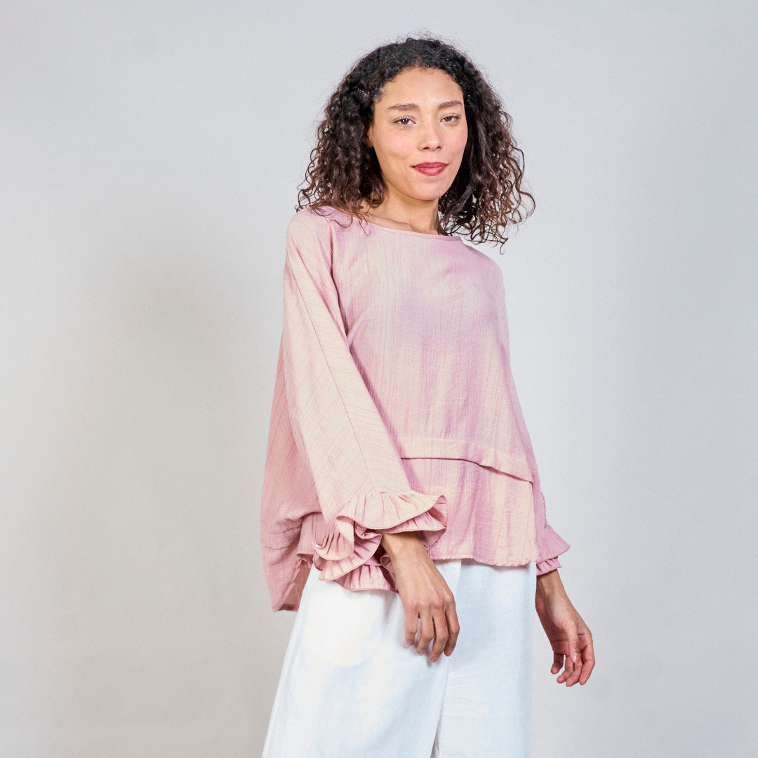 Flowy boat neck blouse in pink
