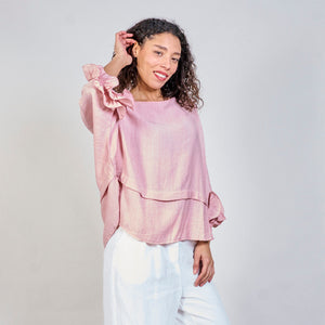 Flowy boat neck blouse in pink