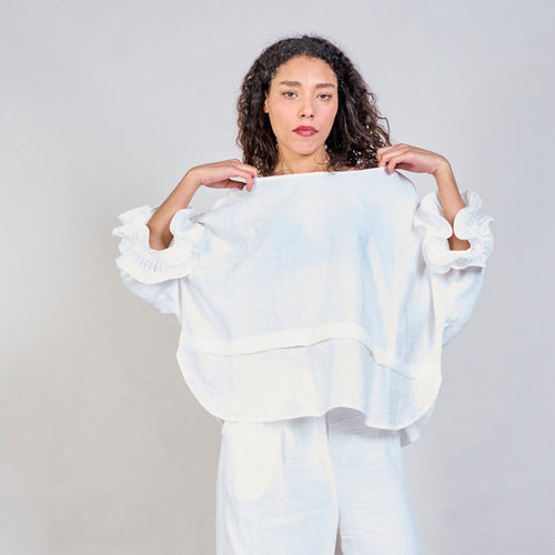 Flowy boat neck blouse in white