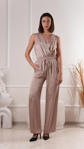 Elegant sleeveless wrap jumpsuit with drawstring waist