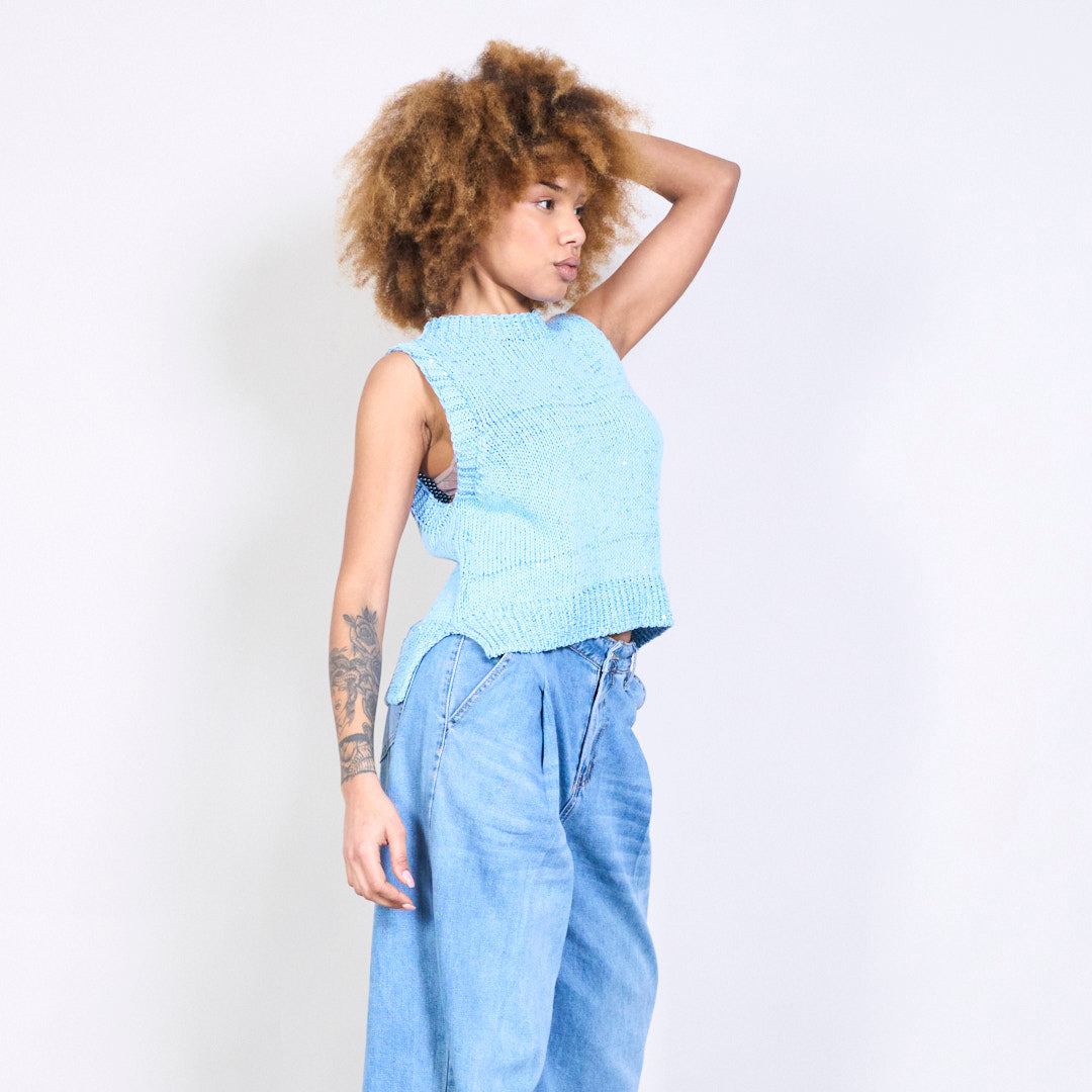Sleeveless knit vest in Light Blue