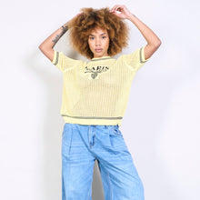Load image into Gallery viewer, Textured knit top with lettering in yellow