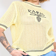 Load image into Gallery viewer, Textured knit top with lettering in yellow