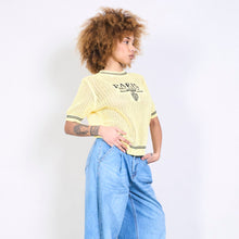 Load image into Gallery viewer, Textured knit top with lettering in yellow