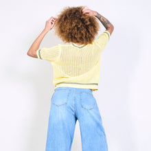 Load image into Gallery viewer, Textured knit top with lettering in yellow