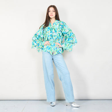 Floral ruffled blouse with embellishments in Green