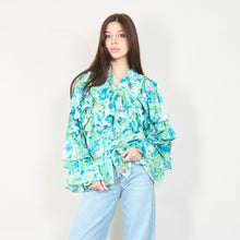 Load image into Gallery viewer, Floral ruffled blouse with embellishments in Green