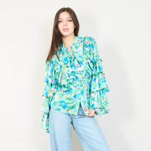Load image into Gallery viewer, Floral ruffled blouse with embellishments in Green