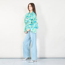 Load image into Gallery viewer, Floral ruffled blouse with embellishments in Green