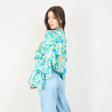 Load image into Gallery viewer, Floral ruffled blouse with embellishments in Green