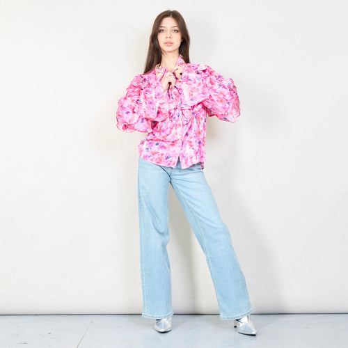 Floral ruffled blouse with embellishments in pink