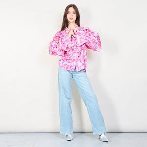 Floral ruffled blouse with embellishments in pink