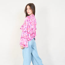 Load image into Gallery viewer, Floral ruffled blouse with embellishments in pink
