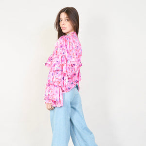 Floral ruffled blouse with embellishments in pink