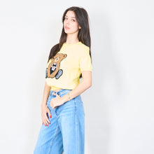 Load image into Gallery viewer, Knitted top with teddy bear embroidery in yellow