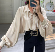 Load image into Gallery viewer, Lantern Sleeve Satin Blouse