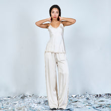 Load image into Gallery viewer, Delicate satin cami top with fringe detail in beige