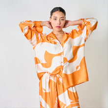 Load image into Gallery viewer, Abstract wave button-down blouse with wide-leg pants