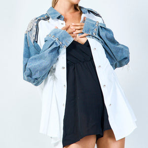 Studded denim and cotton blend jacket