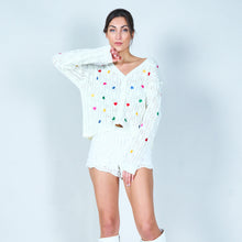 Load image into Gallery viewer, Open-knit cardigan with heart accents
