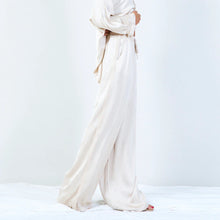 Load image into Gallery viewer, Frayed wide-leg trousers with drawstring in beige