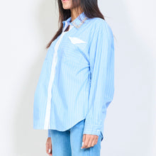 Load image into Gallery viewer, Striped button-up shirt with embellished collar