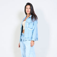 Load image into Gallery viewer, Vintage denim jacket with lace pocket details