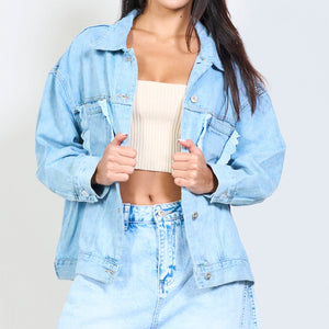 Vintage denim jacket with lace pocket details