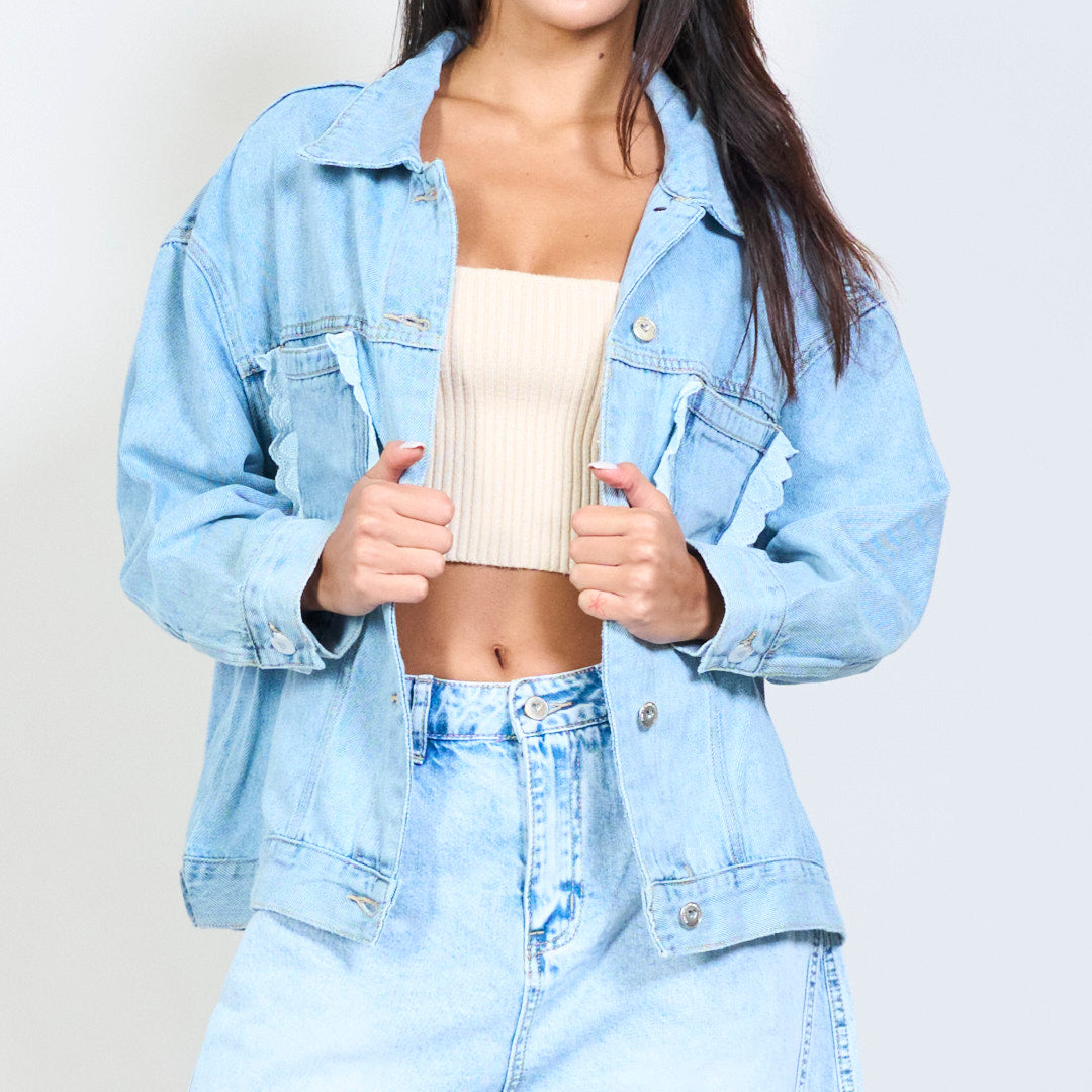 Vintage denim jacket with lace pocket details